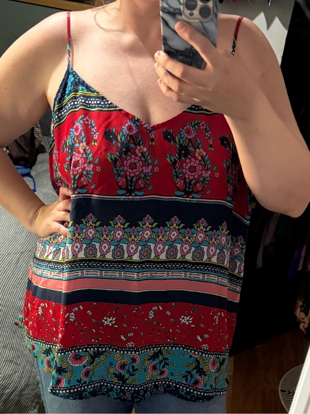 Maurices Red Floral Stripe Spaghetti Strap Cami